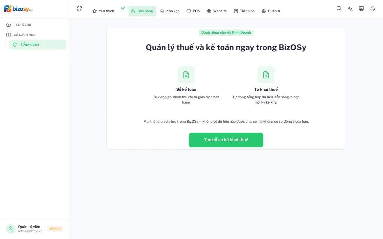 Sổ sách hộ kinh doanh trong BizOSy